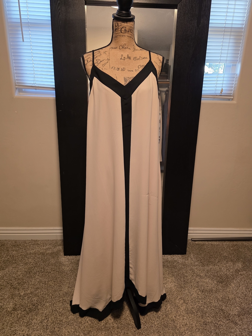 Women's Black-Trim Cream Maxi Slip Dress